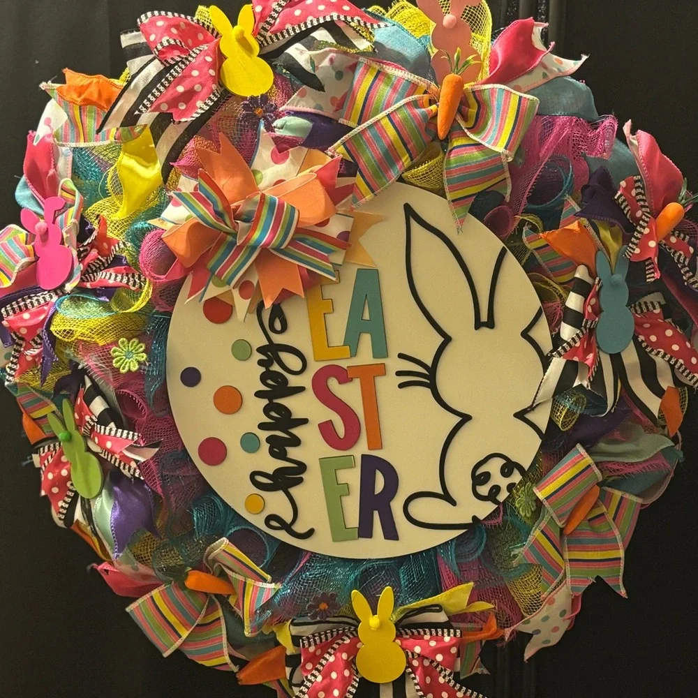 Cheerful Multicolor Easter Bunny Wreath